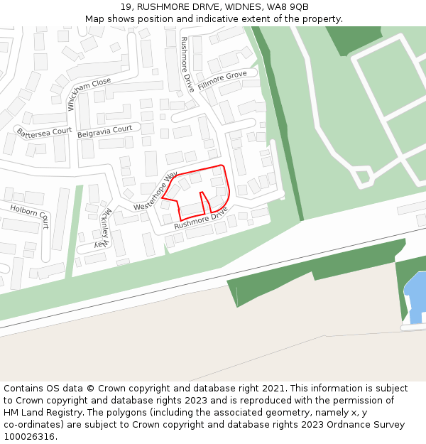 19, RUSHMORE DRIVE, WIDNES, WA8 9QB: Location map and indicative extent of plot