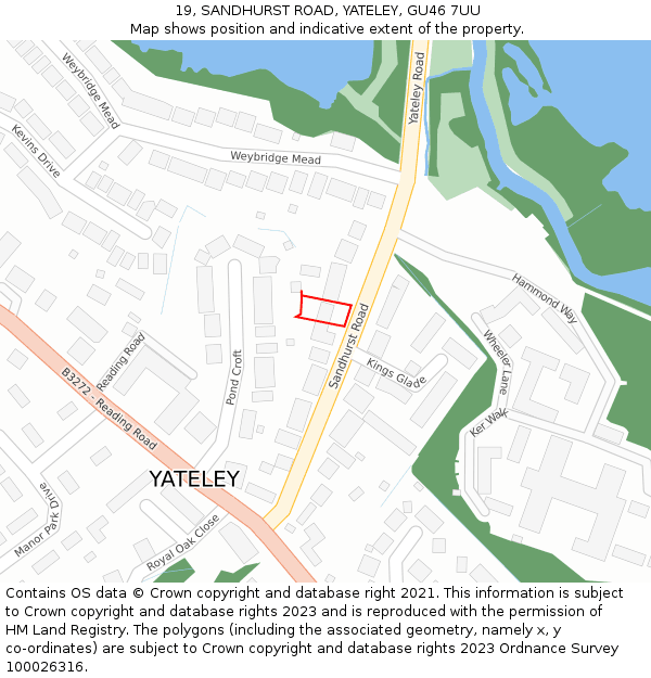 19, SANDHURST ROAD, YATELEY, GU46 7UU: Location map and indicative extent of plot