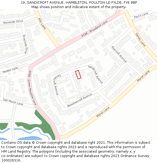19, SANDICROFT AVENUE, HAMBLETON, POULTON-LE-FYLDE, FY6 9BP: Location map and indicative extent of plot