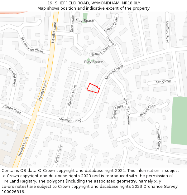 19, SHEFFIELD ROAD, WYMONDHAM, NR18 0LY: Location map and indicative extent of plot