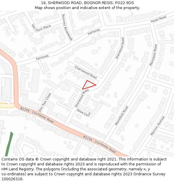 19, SHERWOOD ROAD, BOGNOR REGIS, PO22 9DS: Location map and indicative extent of plot