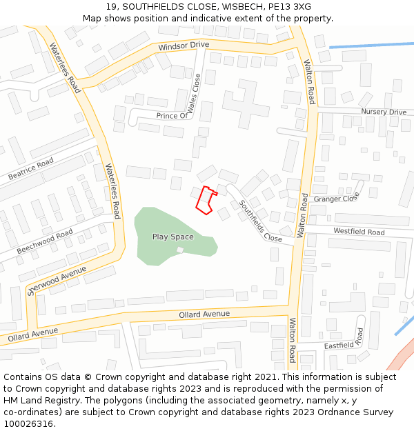 19, SOUTHFIELDS CLOSE, WISBECH, PE13 3XG: Location map and indicative extent of plot