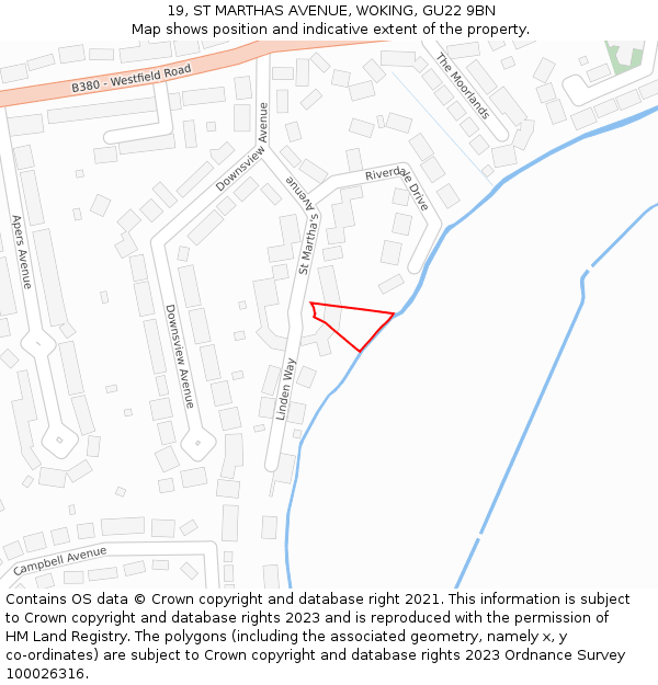 19, ST MARTHAS AVENUE, WOKING, GU22 9BN: Location map and indicative extent of plot