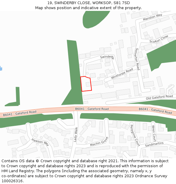 19, SWINDERBY CLOSE, WORKSOP, S81 7SD: Location map and indicative extent of plot