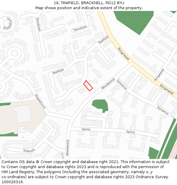 19, TAWFIELD, BRACKNELL, RG12 8YU: Location map and indicative extent of plot