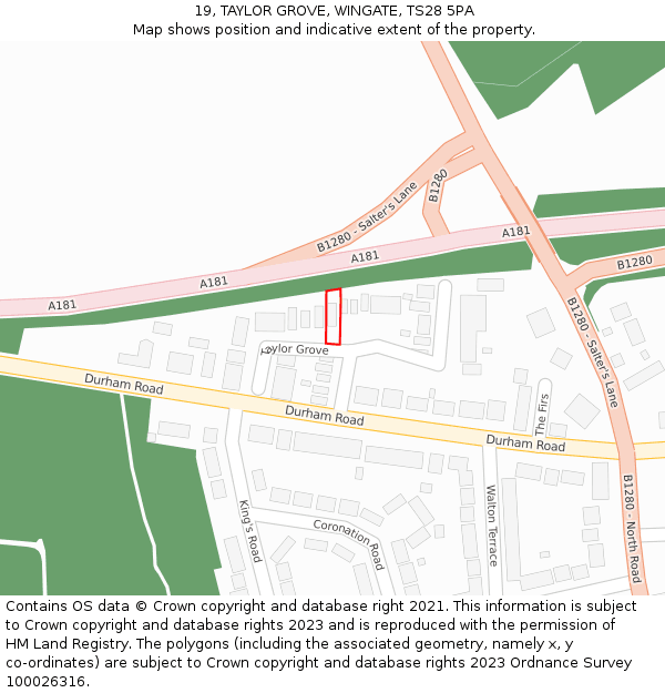 19, TAYLOR GROVE, WINGATE, TS28 5PA: Location map and indicative extent of plot