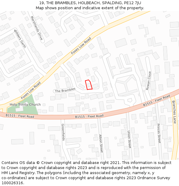 19, THE BRAMBLES, HOLBEACH, SPALDING, PE12 7JU: Location map and indicative extent of plot