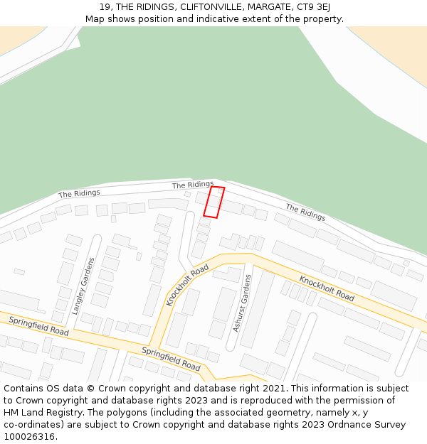 19, THE RIDINGS, CLIFTONVILLE, MARGATE, CT9 3EJ: Location map and indicative extent of plot