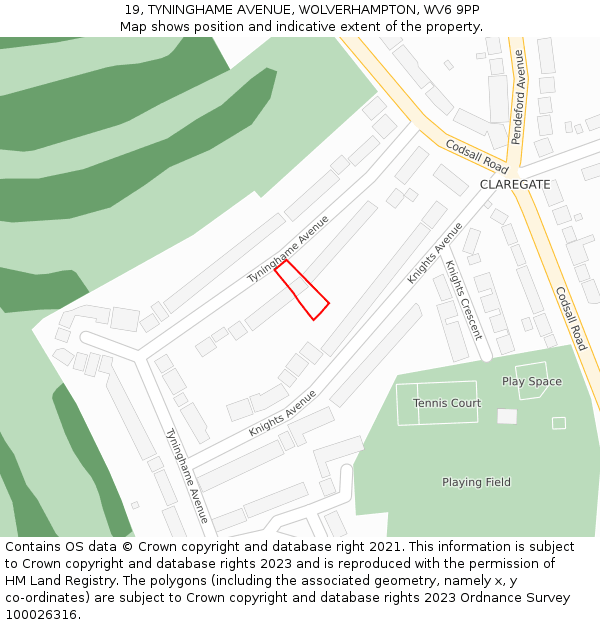19, TYNINGHAME AVENUE, WOLVERHAMPTON, WV6 9PP: Location map and indicative extent of plot
