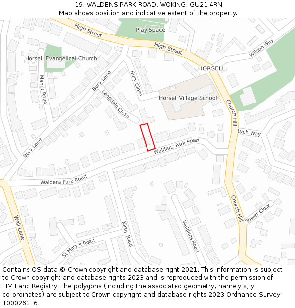 19, WALDENS PARK ROAD, WOKING, GU21 4RN: Location map and indicative extent of plot