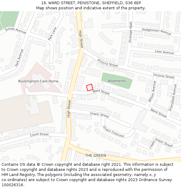 19, WARD STREET, PENISTONE, SHEFFIELD, S36 6EP: Location map and indicative extent of plot