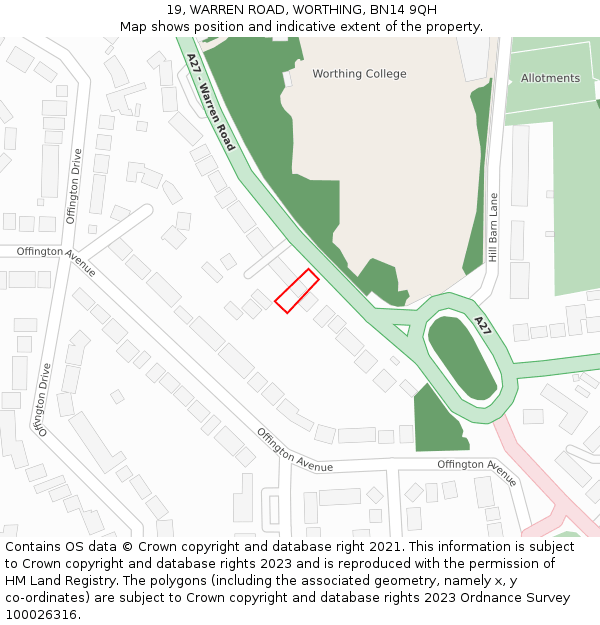 19, WARREN ROAD, WORTHING, BN14 9QH: Location map and indicative extent of plot