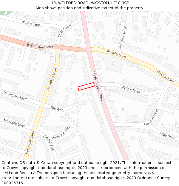 19, WELFORD ROAD, WIGSTON, LE18 3SP: Location map and indicative extent of plot