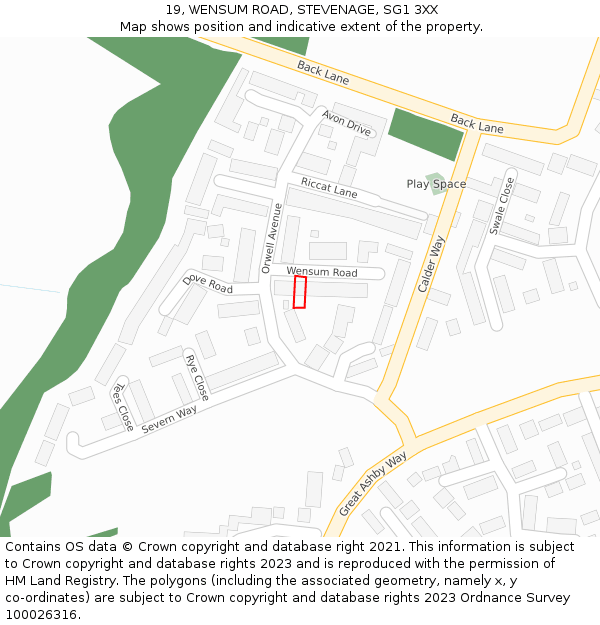 19, WENSUM ROAD, STEVENAGE, SG1 3XX: Location map and indicative extent of plot