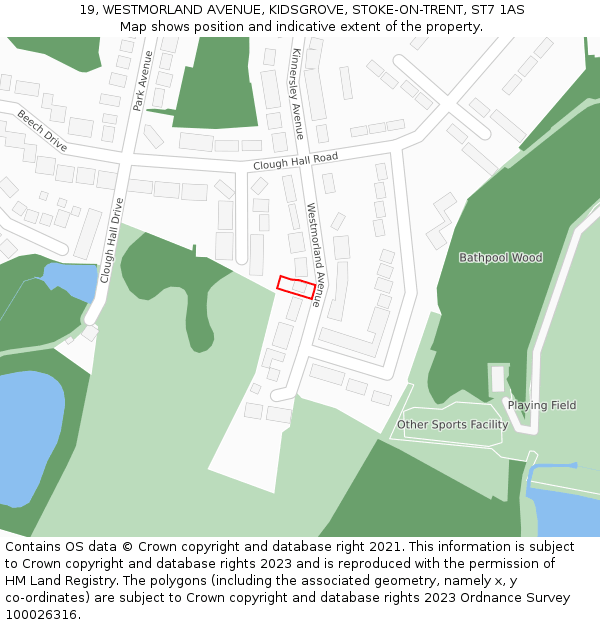 19, WESTMORLAND AVENUE, KIDSGROVE, STOKE-ON-TRENT, ST7 1AS: Location map and indicative extent of plot