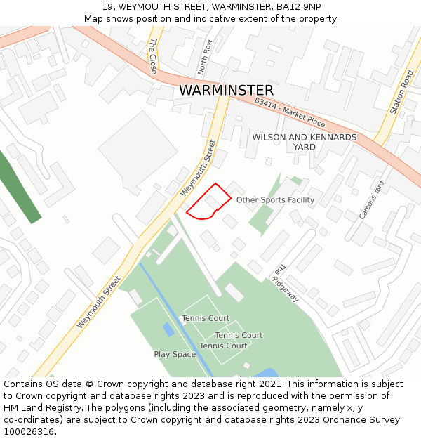 19, WEYMOUTH STREET, WARMINSTER, BA12 9NP: Location map and indicative extent of plot