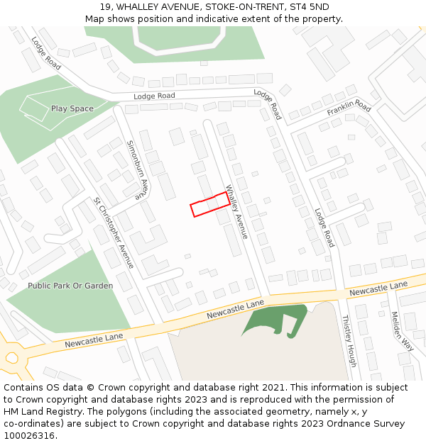 19, WHALLEY AVENUE, STOKE-ON-TRENT, ST4 5ND: Location map and indicative extent of plot