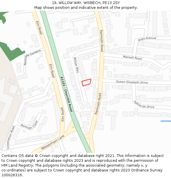 19, WILLOW WAY, WISBECH, PE13 2SY: Location map and indicative extent of plot