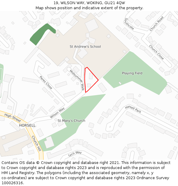 19, WILSON WAY, WOKING, GU21 4QW: Location map and indicative extent of plot