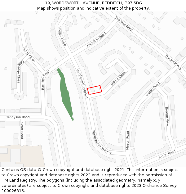 19, WORDSWORTH AVENUE, REDDITCH, B97 5BG: Location map and indicative extent of plot