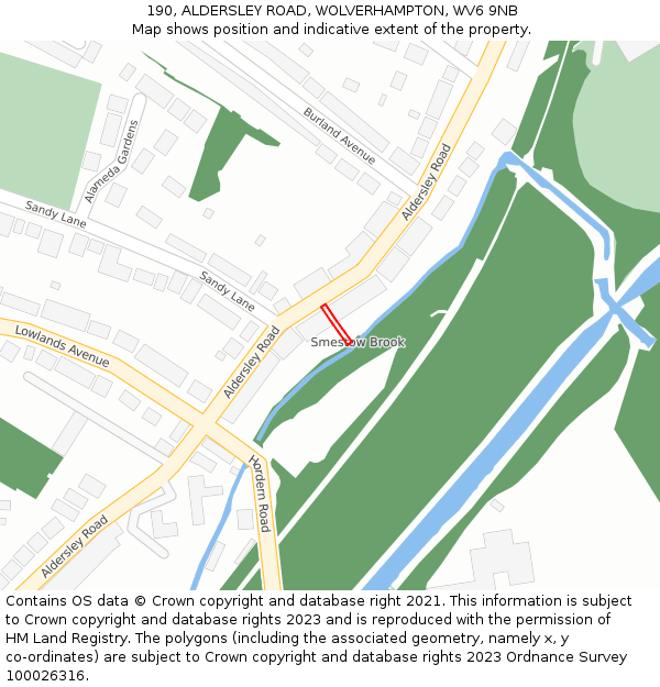 190, ALDERSLEY ROAD, WOLVERHAMPTON, WV6 9NB: Location map and indicative extent of plot