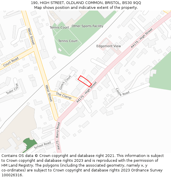 190, HIGH STREET, OLDLAND COMMON, BRISTOL, BS30 9QQ: Location map and indicative extent of plot