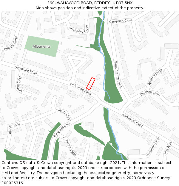 190, WALKWOOD ROAD, REDDITCH, B97 5NX: Location map and indicative extent of plot