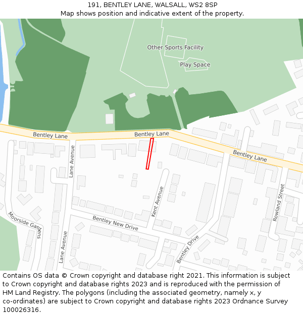 191, BENTLEY LANE, WALSALL, WS2 8SP: Location map and indicative extent of plot