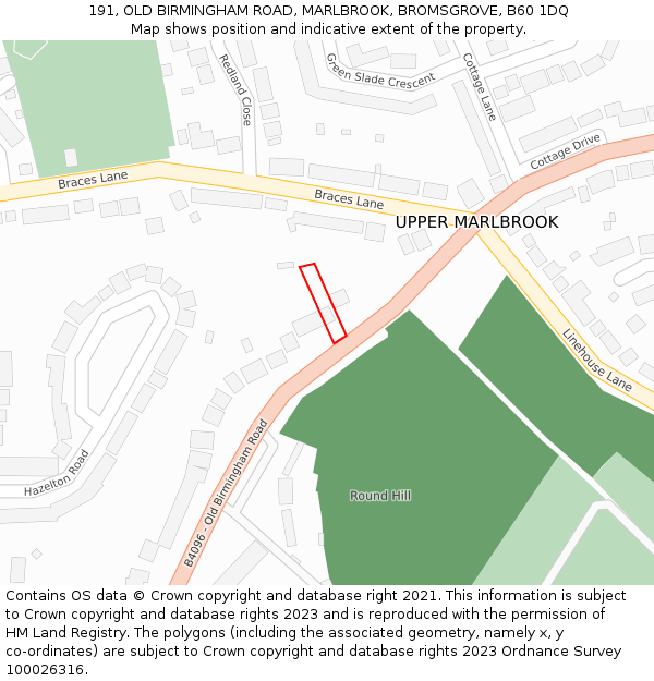 191, OLD BIRMINGHAM ROAD, MARLBROOK, BROMSGROVE, B60 1DQ: Location map and indicative extent of plot