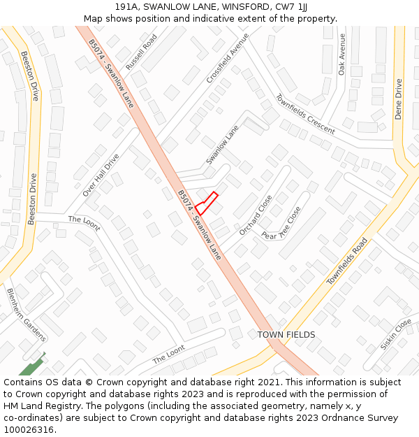 191A, SWANLOW LANE, WINSFORD, CW7 1JJ: Location map and indicative extent of plot