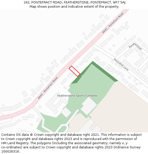 192, PONTEFRACT ROAD, FEATHERSTONE, PONTEFRACT, WF7 5AJ: Location map and indicative extent of plot