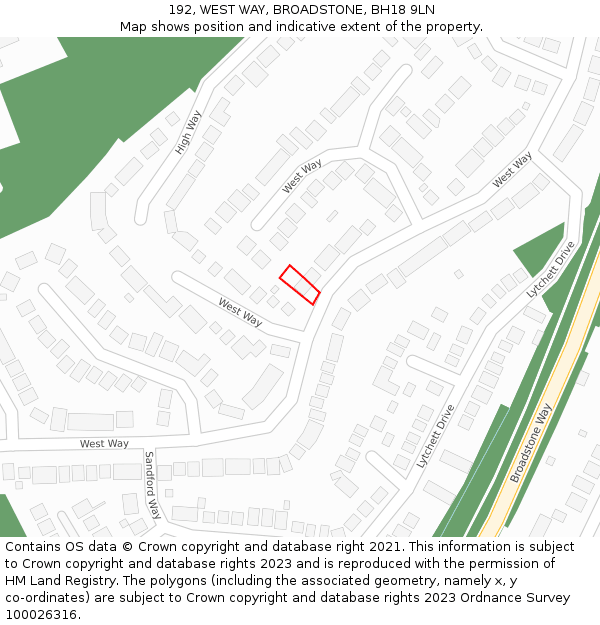 192, WEST WAY, BROADSTONE, BH18 9LN: Location map and indicative extent of plot