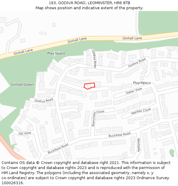 193, GODIVA ROAD, LEOMINSTER, HR6 8TB: Location map and indicative extent of plot