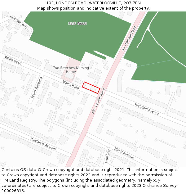 193, LONDON ROAD, WATERLOOVILLE, PO7 7RN: Location map and indicative extent of plot