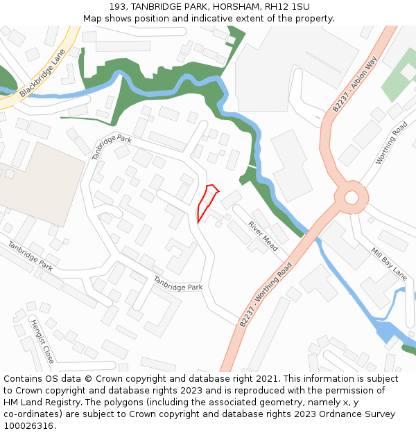 193, TANBRIDGE PARK, HORSHAM, RH12 1SU: Location map and indicative extent of plot