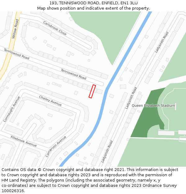 193, TENNISWOOD ROAD, ENFIELD, EN1 3LU: Location map and indicative extent of plot