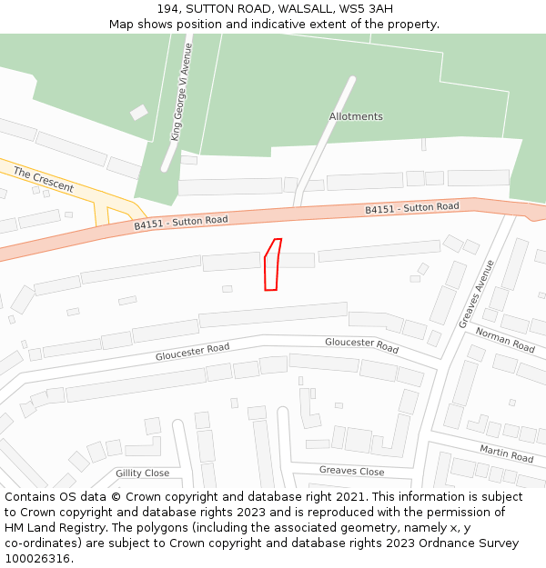 194, SUTTON ROAD, WALSALL, WS5 3AH: Location map and indicative extent of plot