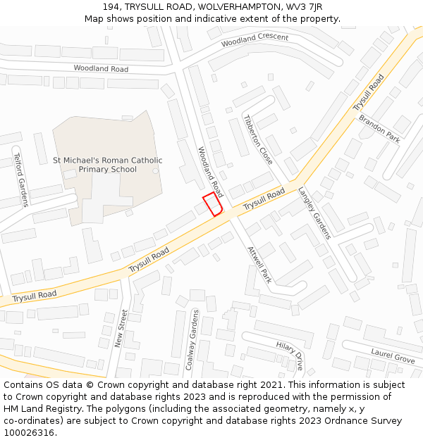 194, TRYSULL ROAD, WOLVERHAMPTON, WV3 7JR: Location map and indicative extent of plot