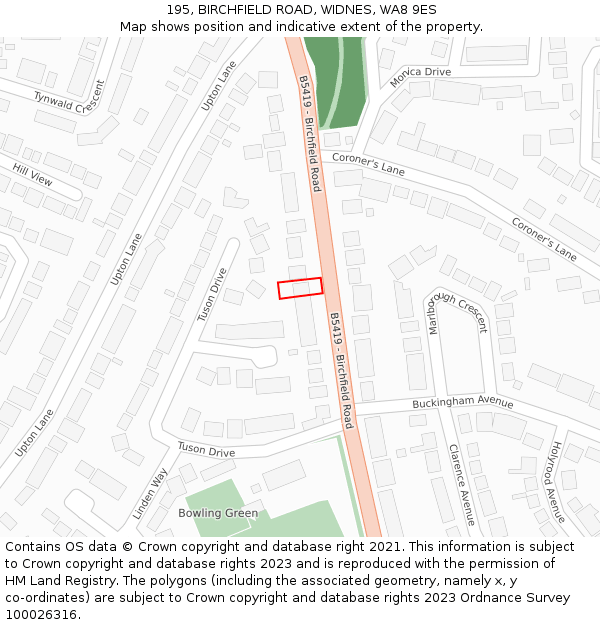 195, BIRCHFIELD ROAD, WIDNES, WA8 9ES: Location map and indicative extent of plot