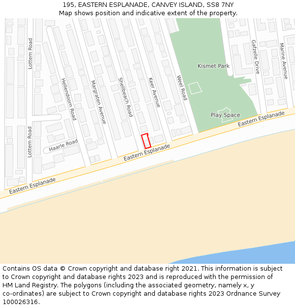 195, EASTERN ESPLANADE, CANVEY ISLAND, SS8 7NY: Location map and indicative extent of plot