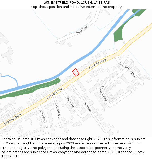 195, EASTFIELD ROAD, LOUTH, LN11 7AS: Location map and indicative extent of plot