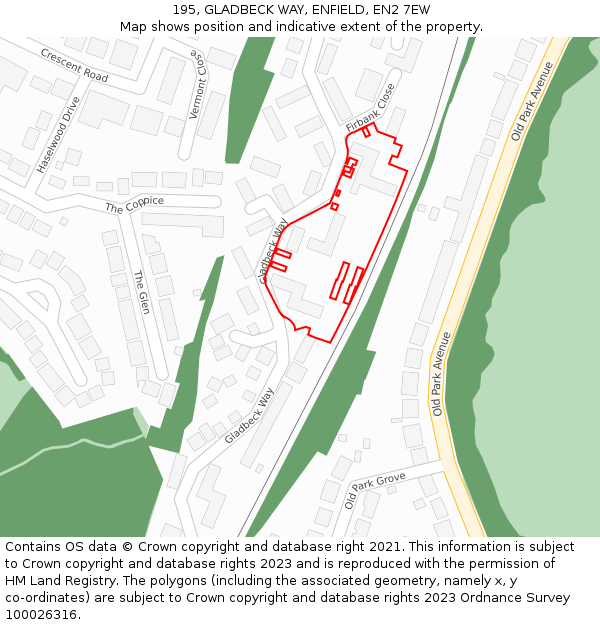 195, GLADBECK WAY, ENFIELD, EN2 7EW: Location map and indicative extent of plot