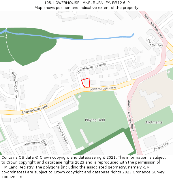 195, LOWERHOUSE LANE, BURNLEY, BB12 6LP: Location map and indicative extent of plot
