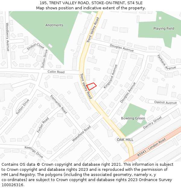 195, TRENT VALLEY ROAD, STOKE-ON-TRENT, ST4 5LE: Location map and indicative extent of plot
