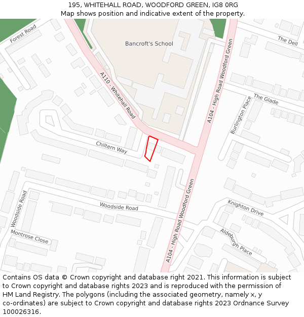 195, WHITEHALL ROAD, WOODFORD GREEN, IG8 0RG: Location map and indicative extent of plot