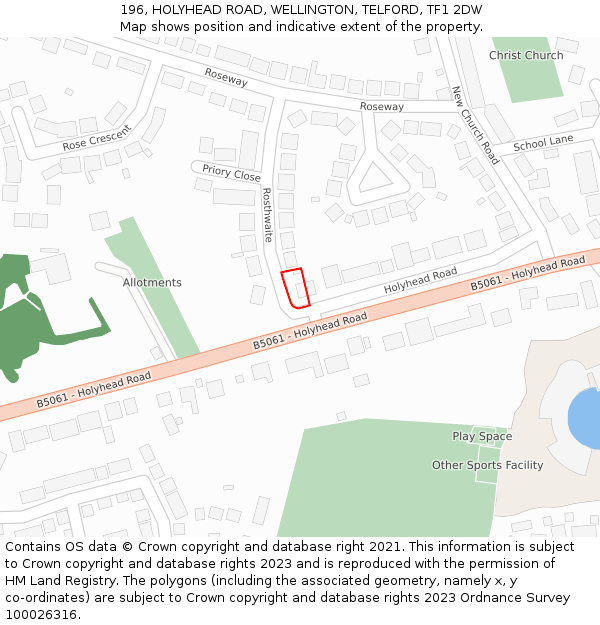 196, HOLYHEAD ROAD, WELLINGTON, TELFORD, TF1 2DW: Location map and indicative extent of plot