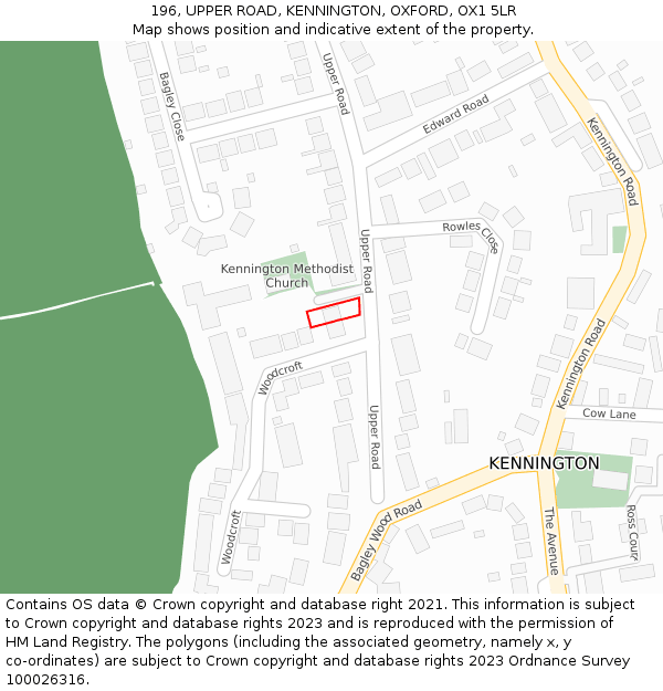 196, UPPER ROAD, KENNINGTON, OXFORD, OX1 5LR: Location map and indicative extent of plot