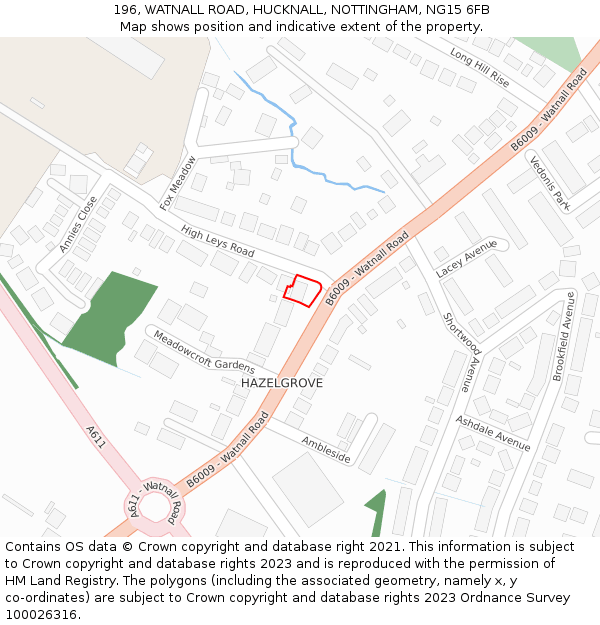 196, WATNALL ROAD, HUCKNALL, NOTTINGHAM, NG15 6FB: Location map and indicative extent of plot