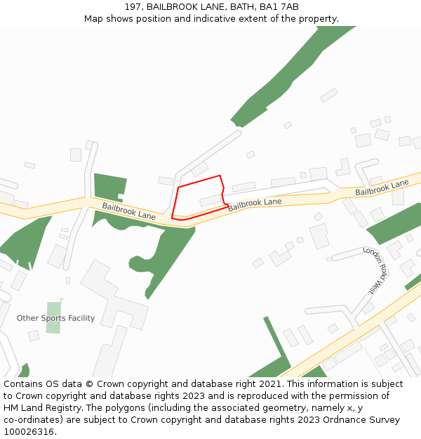 197, BAILBROOK LANE, BATH, BA1 7AB: Location map and indicative extent of plot