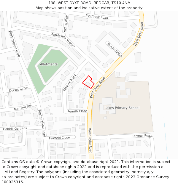 198, WEST DYKE ROAD, REDCAR, TS10 4NA: Location map and indicative extent of plot